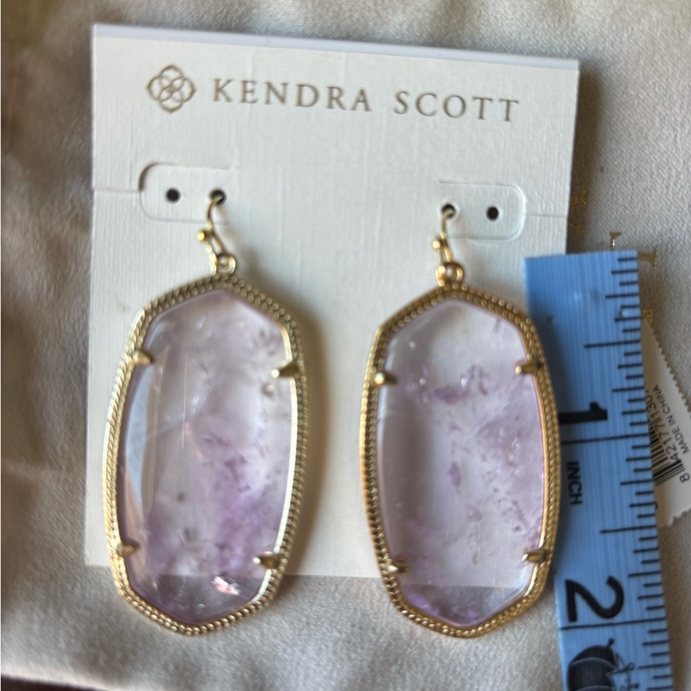 Kendra Scott Gold and Lavender Drop Earrings - Picture 2 of 3